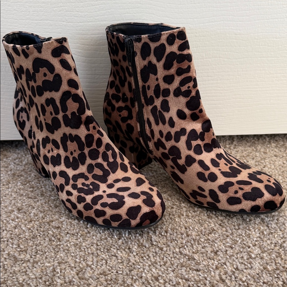 Leopard Print Ankle Boots - Taupe and Black